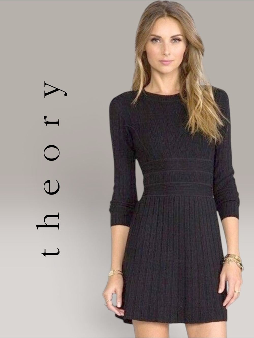 Theory Evian Stretch Chloh Dress Black Petite Small Stretch Wool Blend Mini
